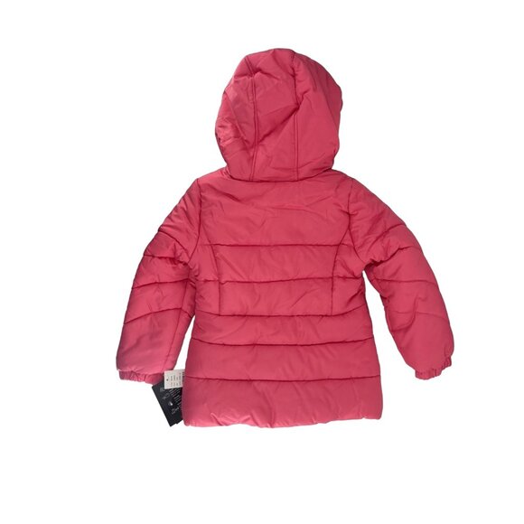 London Fog Girls Winter Coat L/6X Coral 45 Faux Fur Trimmed Hood New - Picture 2 of 2